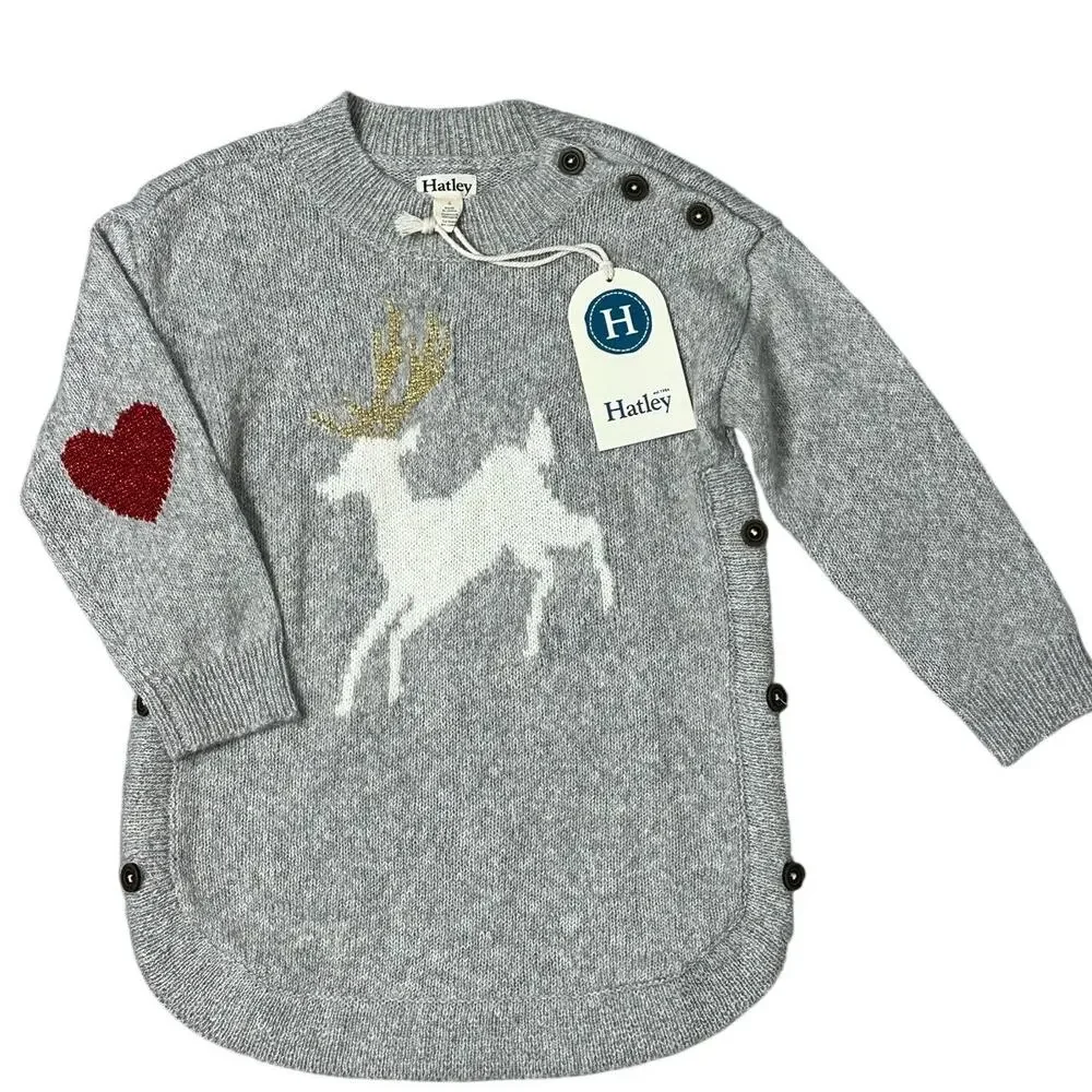HATLEY Girls Reindeer Holiday Sweater Tunic 4y NWT